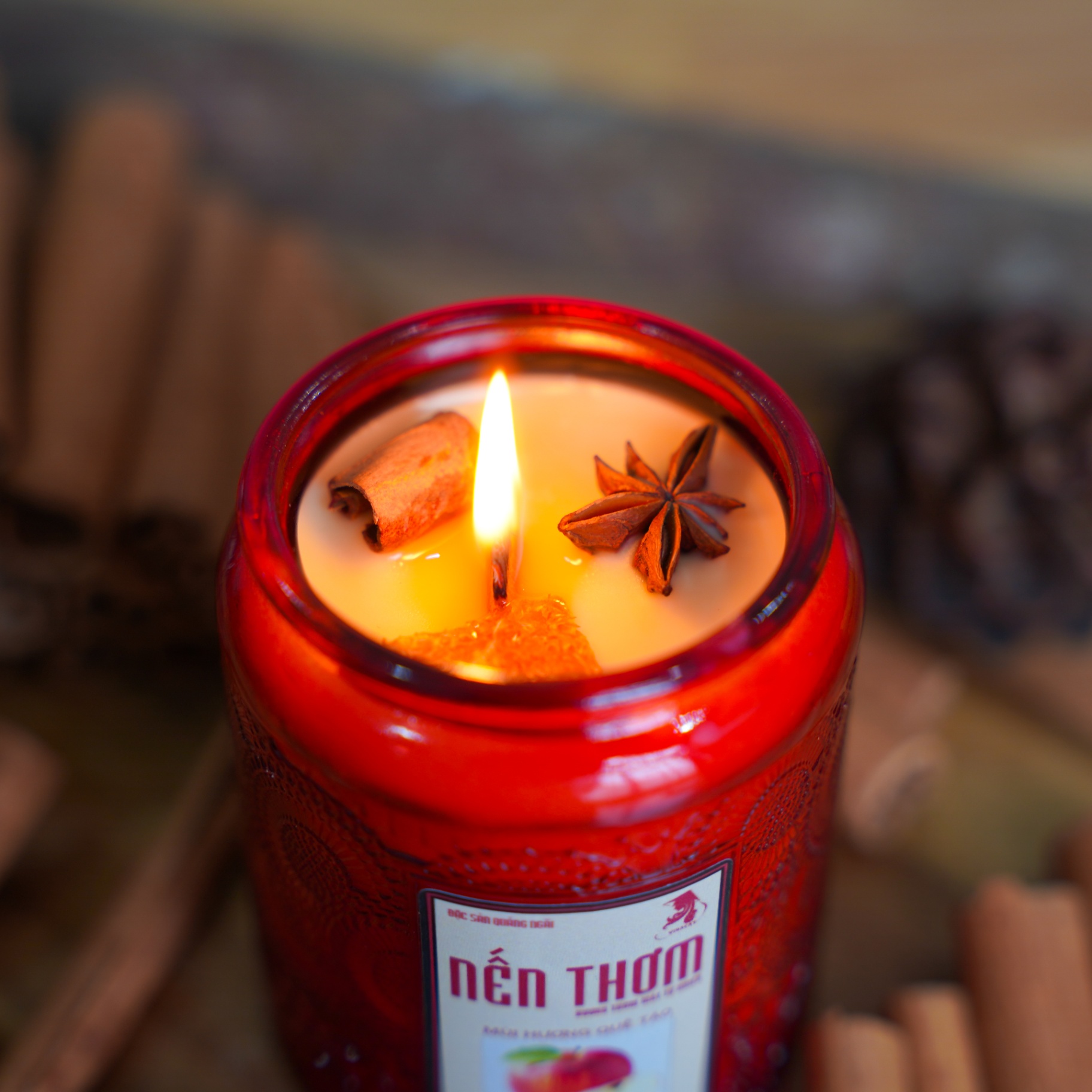 Nến Thơm Quế Táo Tự Nhiên Vinacay